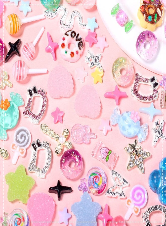 CESUSME 3D Mix Nail Charms Kit, Lollipop Nail Art Charms, Color Cute Gummy Bear Donut Star Heart Acrylic Nail Charm, Alloy Cross Star Butterfly Snake Crown Nail Gems Rhinestones Charms DIY Crafts Decor - Image 5